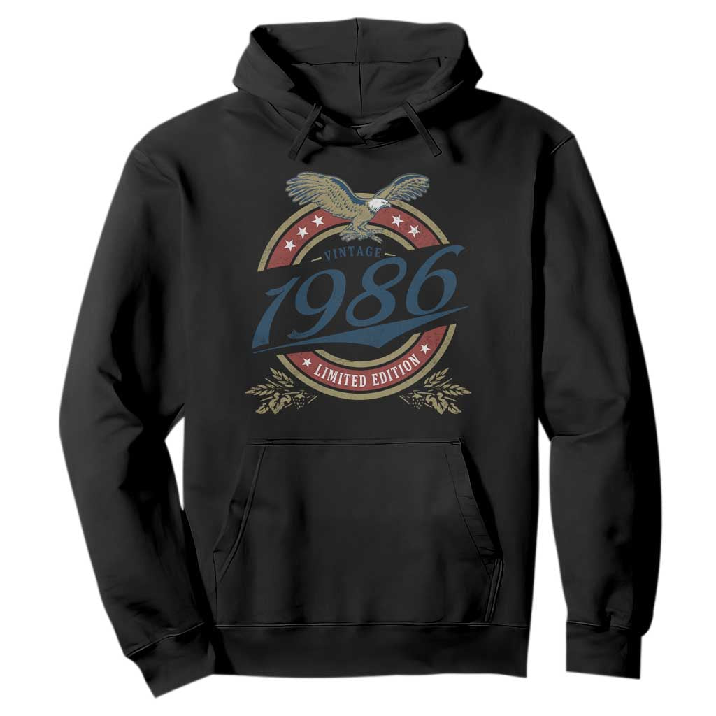 40th Birthday Beer Lover Vintage 1986 Limited Edition Hoodie Bald Eagle TS11 Black Print Your Wear
