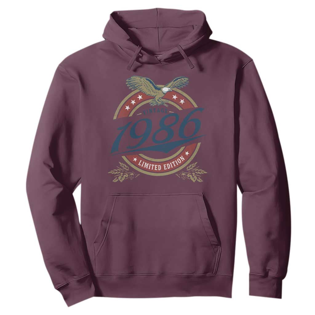 40th Birthday Beer Lover Vintage 1986 Limited Edition Hoodie Bald Eagle TS11 Maroon Print Your Wear