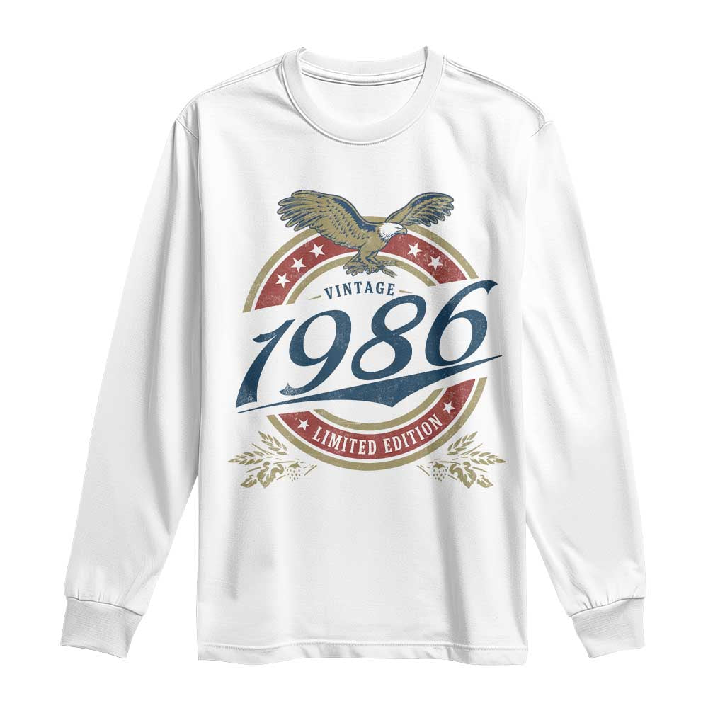 40th Birthday Beer Lover Vintage 1986 Limited Edition Long Sleeve Shirt Bald Eagle TS11 White Print Your Wear