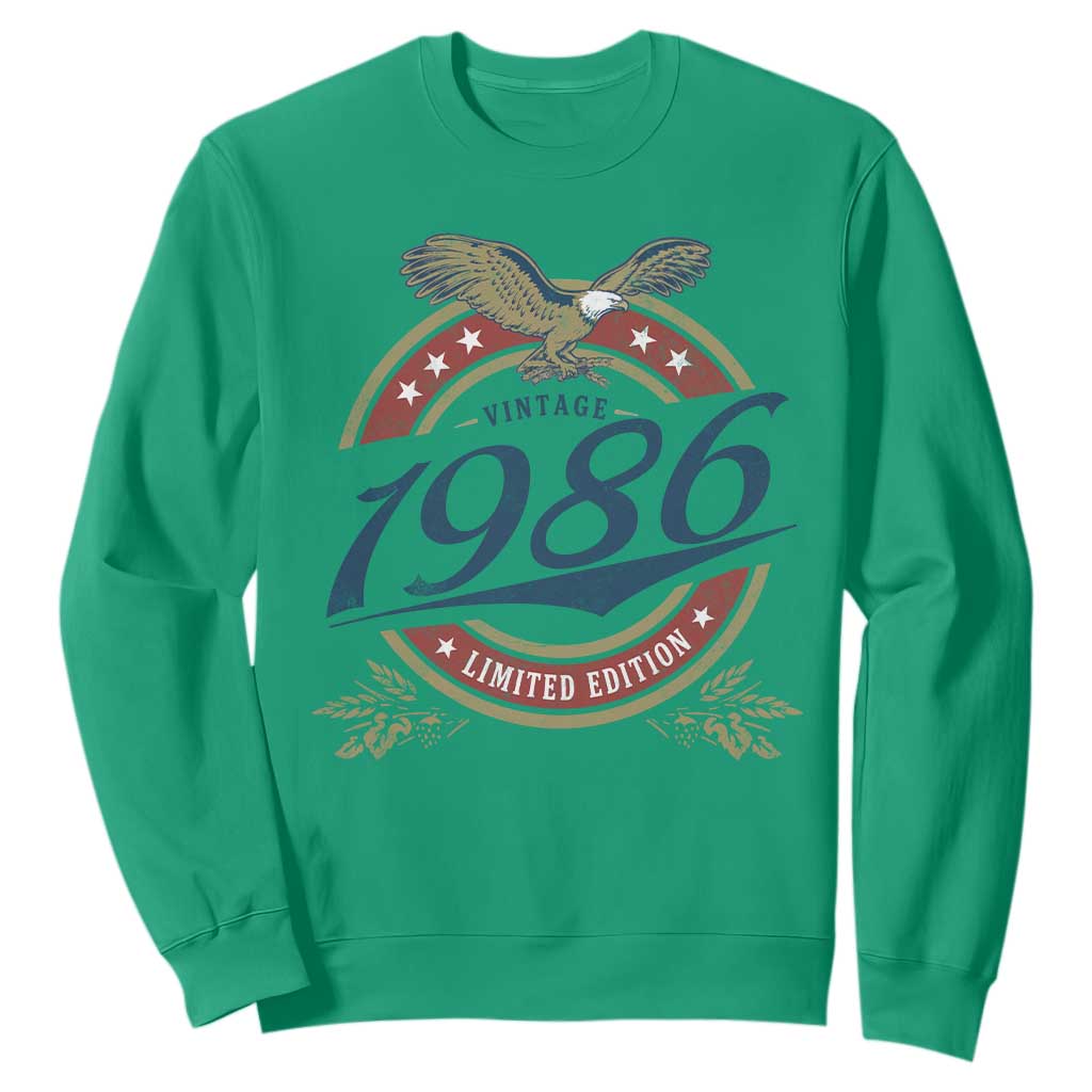 40th Birthday Beer Lover Vintage 1986 Limited Edition Sweatshirt Bald Eagle TS11 Irish Green Print Your Wear
