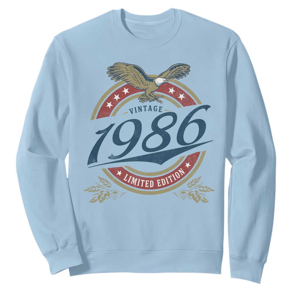 40th Birthday Beer Lover Vintage 1986 Limited Edition Sweatshirt Bald Eagle TS11 Light Blue Print Your Wear