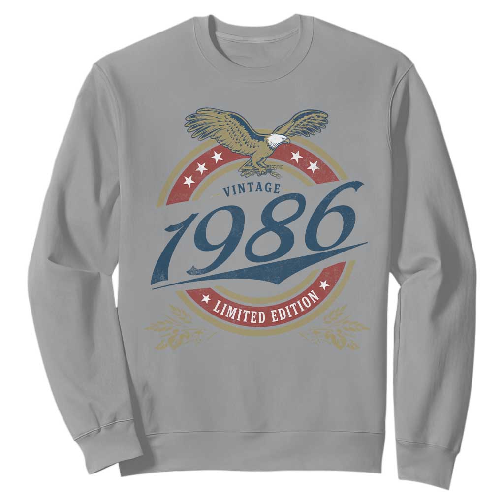 40th Birthday Beer Lover Vintage 1986 Limited Edition Sweatshirt Bald Eagle TS11 Sport Gray Print Your Wear
