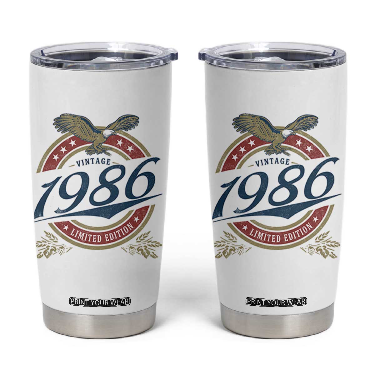 40th Birthday Beer Lover Vintage 1986 Limited Edition Tumbler Cup Bald Eagle TS11 White Print Your Wear
