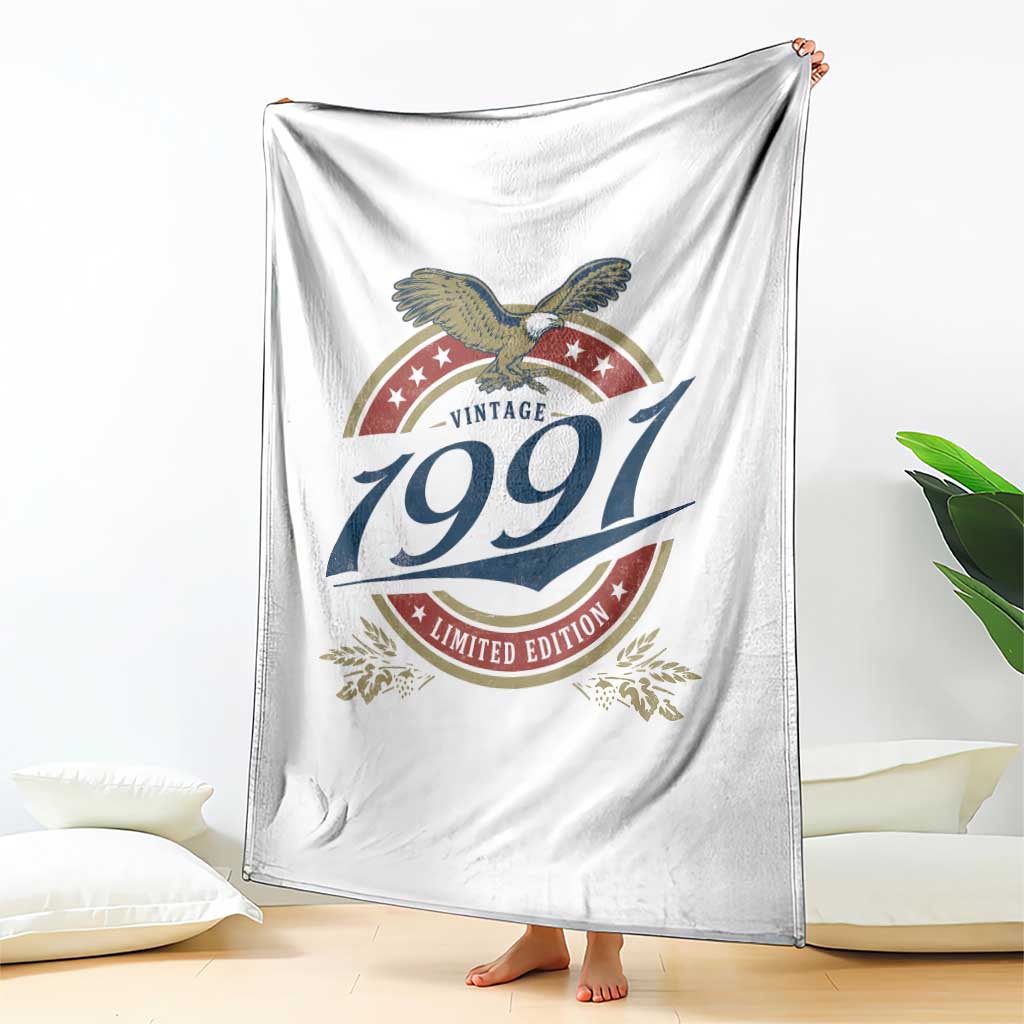 35th Birthday Beer Lover Vintage 1991 Limited Edition Throw Blanket Bald Eagle TS11 Print Your Wear