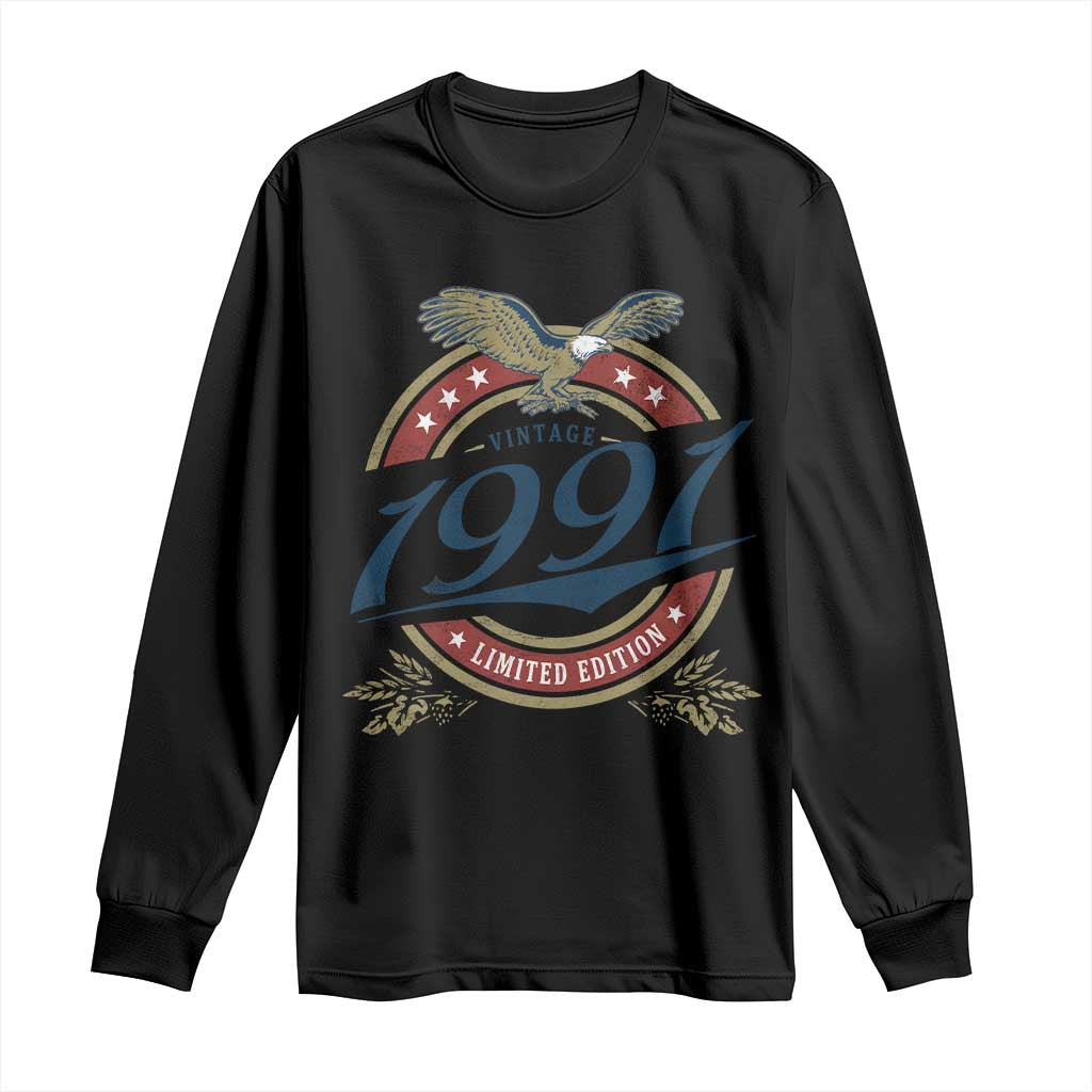 35th Birthday Beer Lover Vintage 1991 Limited Edition Long Sleeve Shirt Bald Eagle TS11 Black Print Your Wear