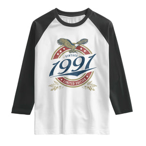 35th Birthday Beer Lover Vintage 1991 Limited Edition Raglan Shirt Bald Eagle TS11 White Black Print Your Wear