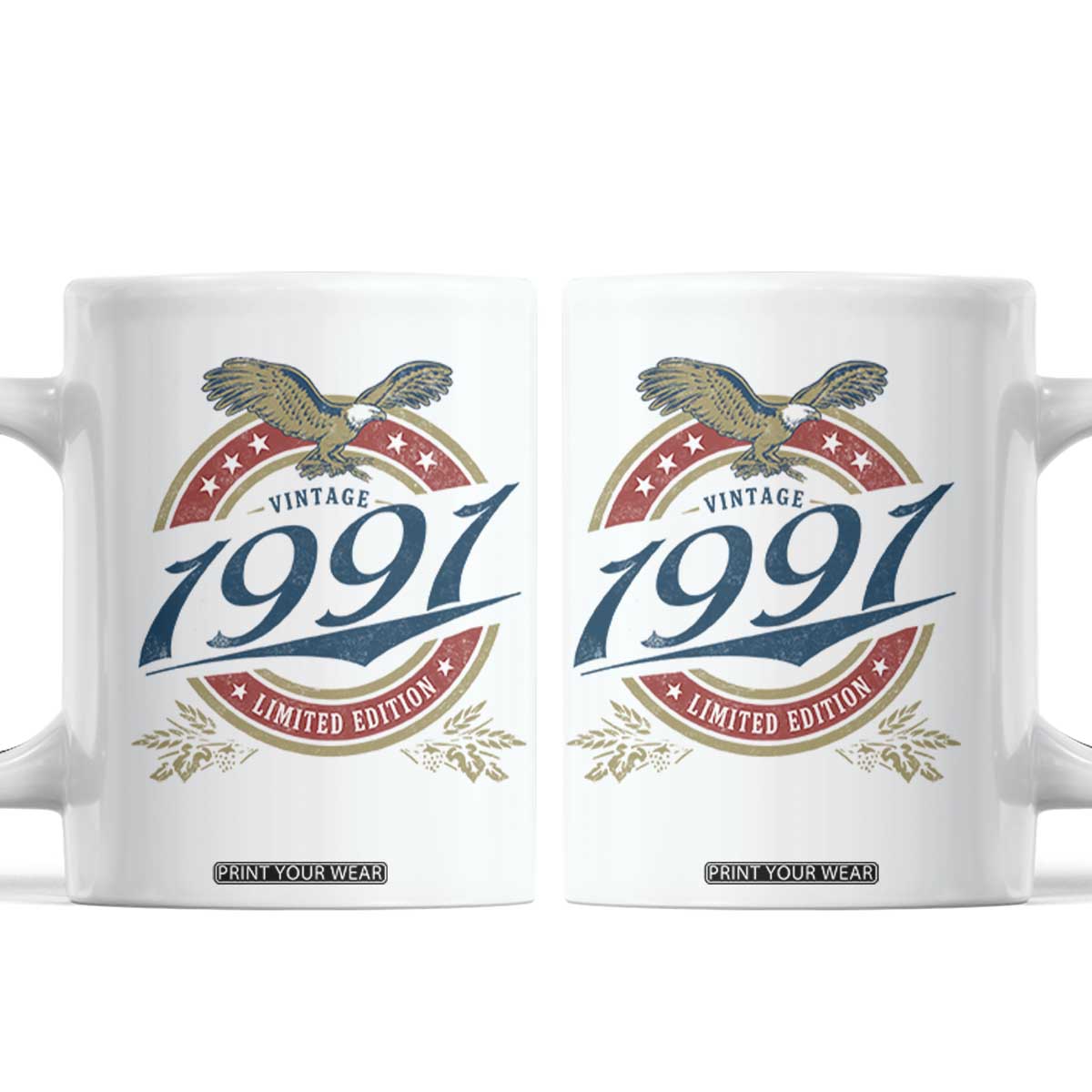 35th Birthday Beer Lover Vintage 1991 Limited Edition Coffee Mug Bald Eagle TS11 White Print Your Wear