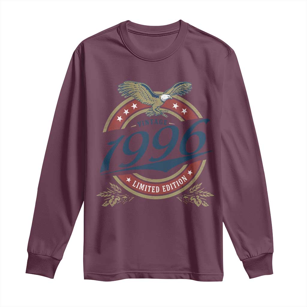 30th Birthday Beer Lover Vintage 1996 Limited Edition Long Sleeve Shirt Bald Eagle TS11 Maroon Print Your Wear