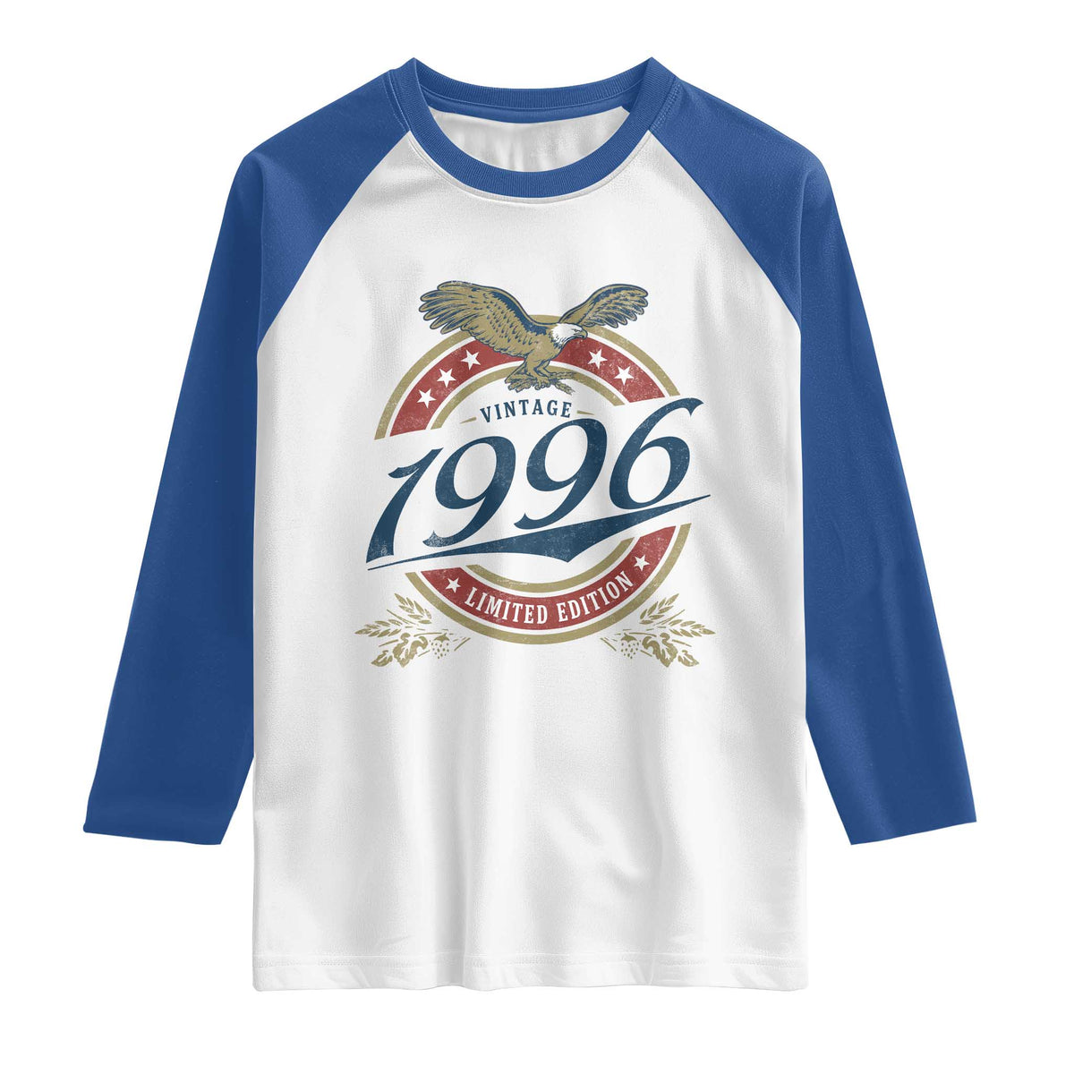 30th Birthday Beer Lover Vintage 1996 Limited Edition Raglan Shirt Bald Eagle TS11 White Royal Print Your Wear