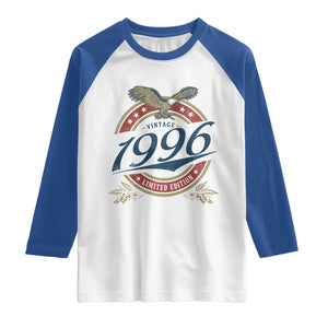 30th Birthday Beer Lover Vintage 1996 Limited Edition Raglan Shirt Bald Eagle TS11 White Royal Print Your Wear