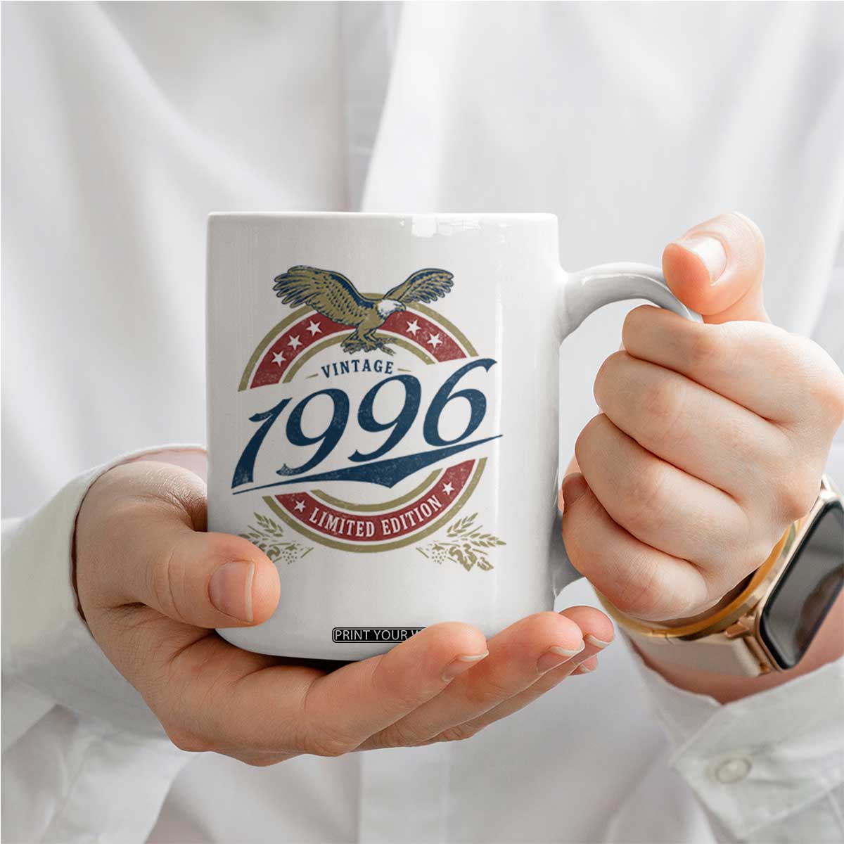30th Birthday Beer Lover Vintage 1996 Limited Edition Coffee Mug Bald Eagle TS11 Print Your Wear
