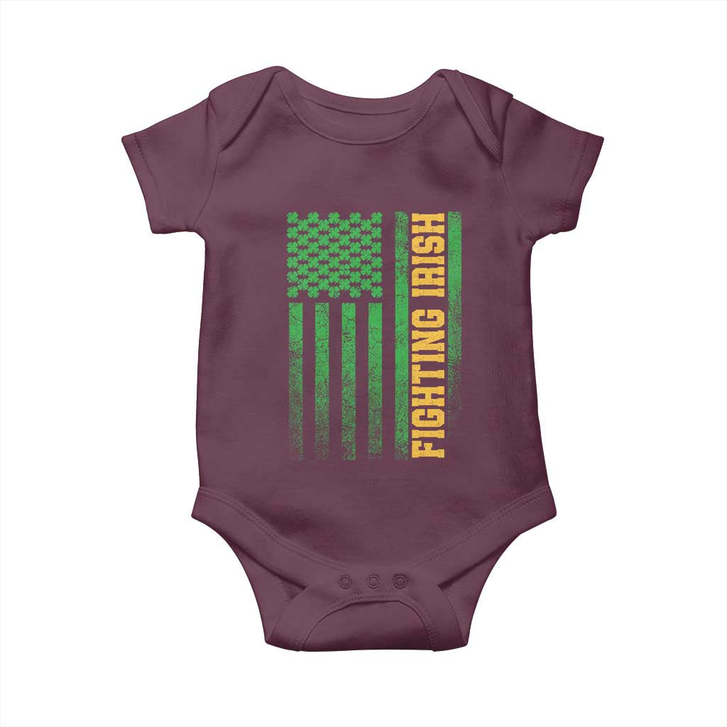 Vintage Fighting Irish Shamrock American Flag Baby Onesie TS11 Maroon Print Your Wear