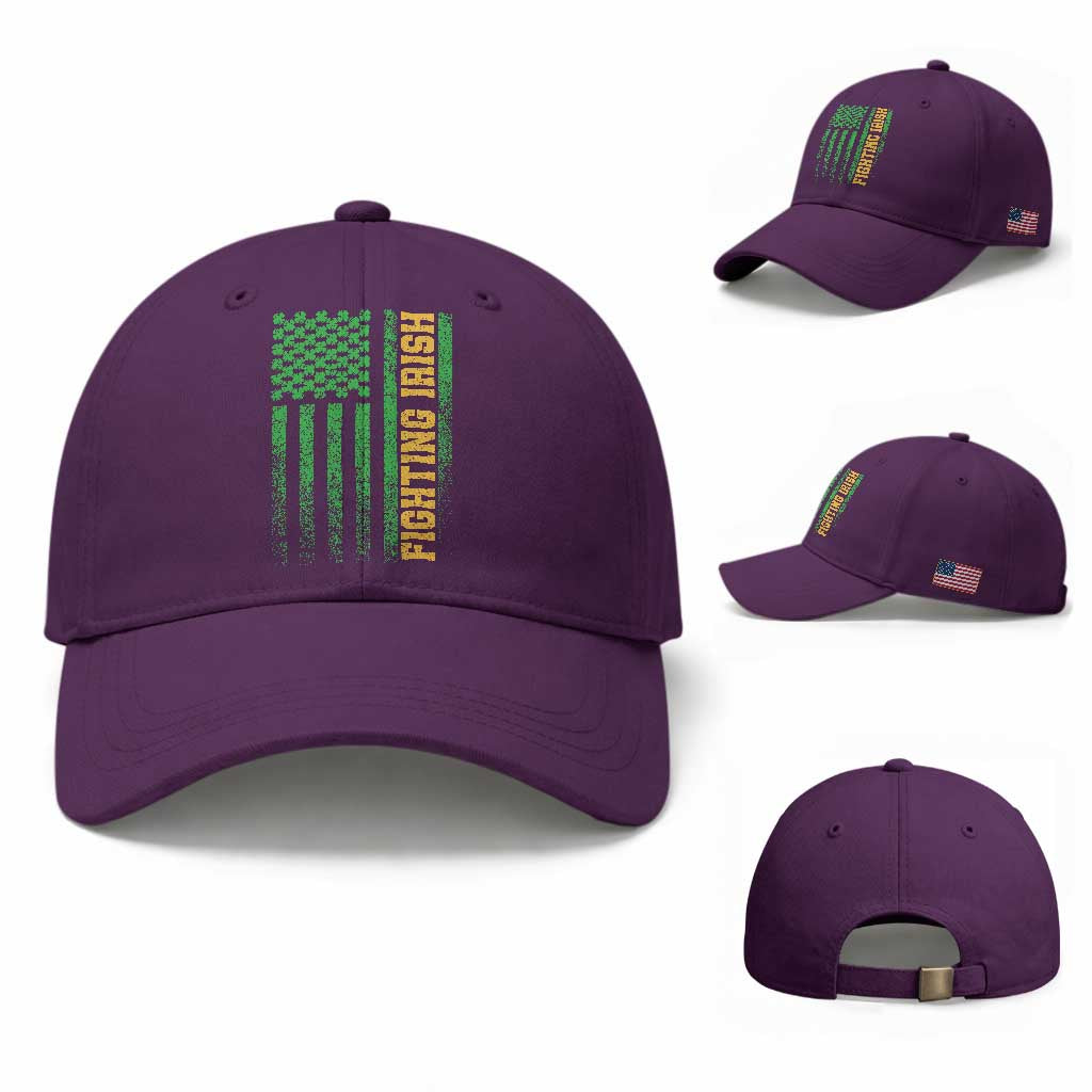 Vintage Fighting Irish Shamrock American Flag Baseball Cap TS11 Baseball Cap Universal Fit Purple Print Your Wear
