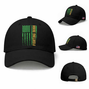 Vintage Fighting Irish Shamrock American Flag Baseball Cap TS11 Baseball Cap Universal Fit Black Print Your Wear