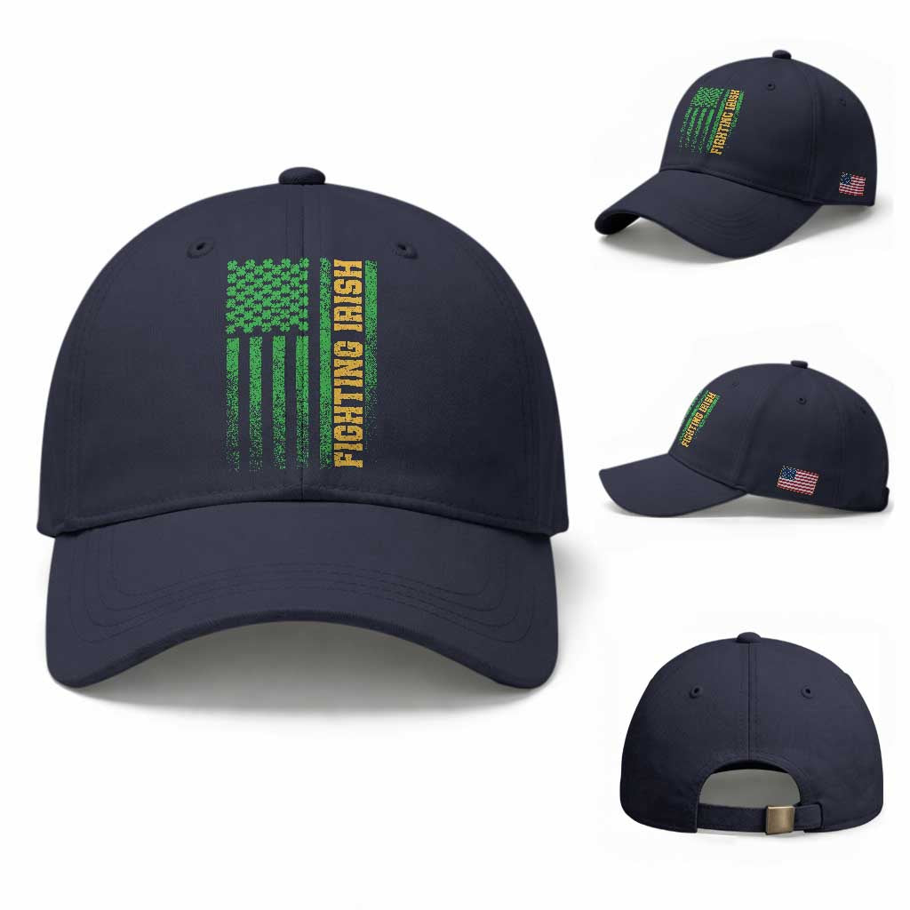 Vintage Fighting Irish Shamrock American Flag Baseball Cap TS11 Baseball Cap Universal Fit Navy Print Your Wear