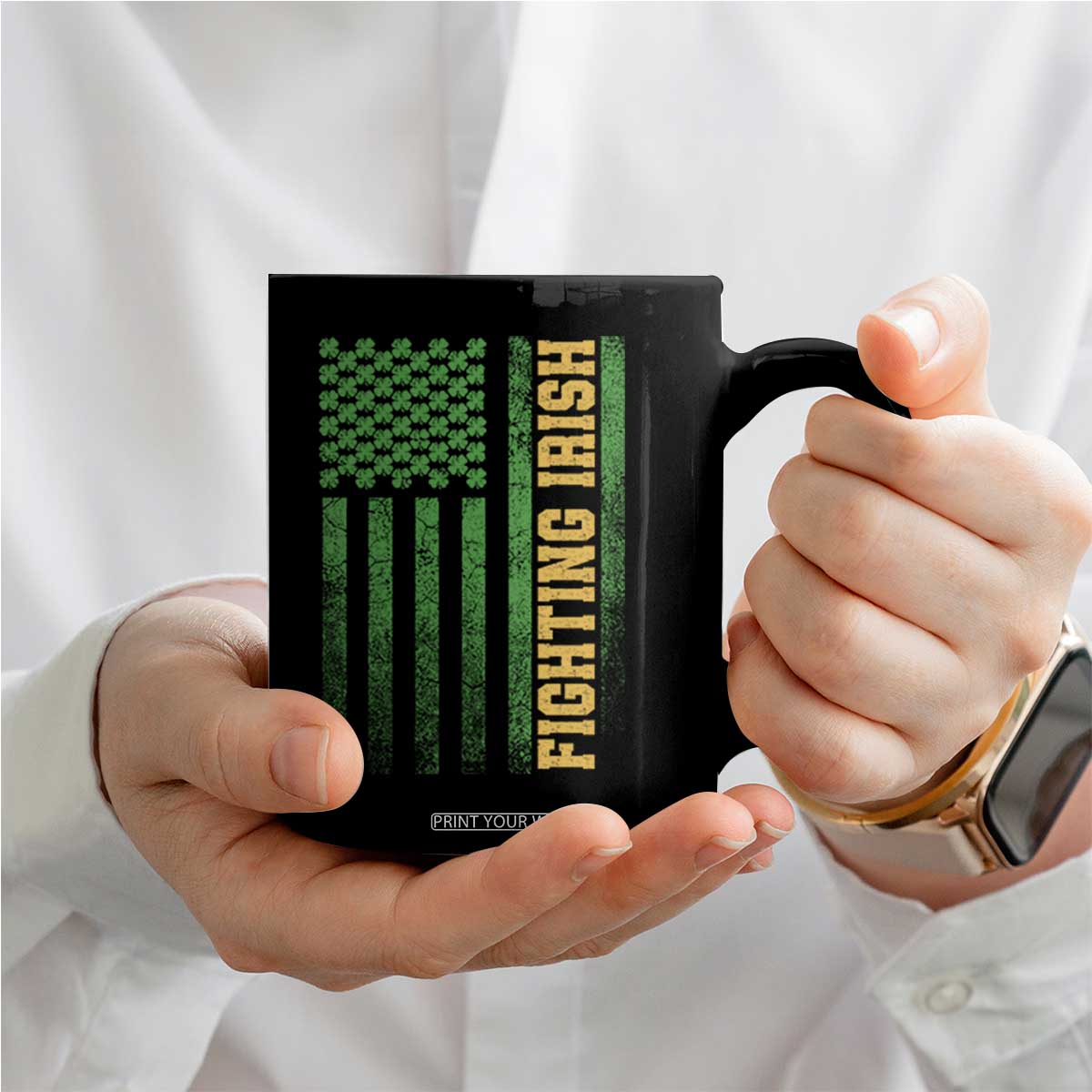Vintage Fighting Irish Shamrock American Flag Coffee Mug TS11 Print Your Wear