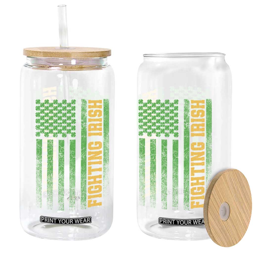 Vintage Fighting Irish Shamrock American Flag Glass Can TS11 Print Your Wear