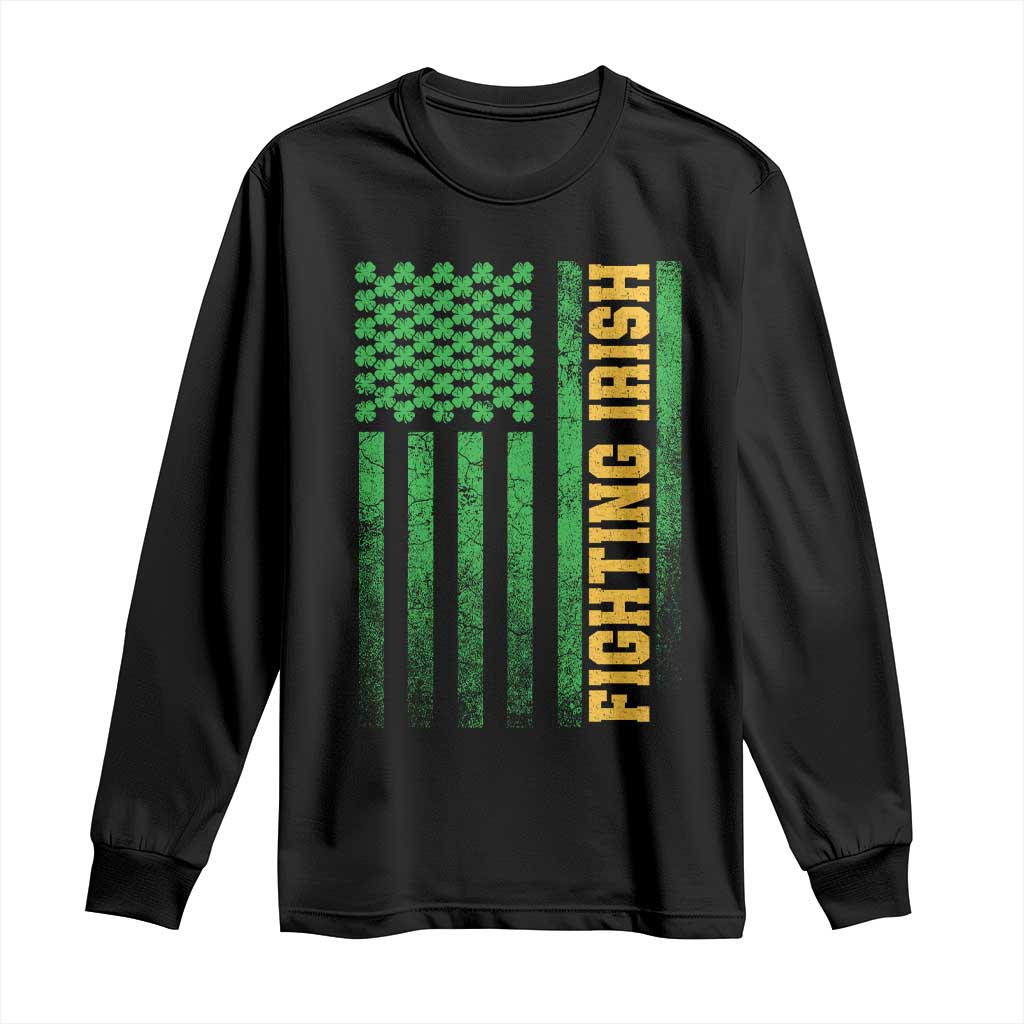Vintage Fighting Irish Shamrock American Flag Long Sleeve Shirt TS11 Black Print Your Wear