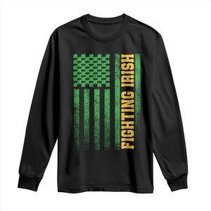 Vintage Fighting Irish Shamrock American Flag Long Sleeve Shirt TS11 Black Print Your Wear
