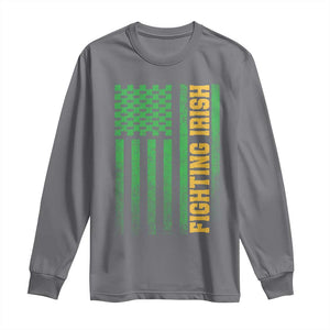 Vintage Fighting Irish Shamrock American Flag Long Sleeve Shirt TS11 Charcoal Print Your Wear