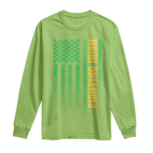 Vintage Fighting Irish Shamrock American Flag Long Sleeve Shirt TS11 Lime Print Your Wear