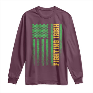 Vintage Fighting Irish Shamrock American Flag Long Sleeve Shirt TS11 Maroon Print Your Wear