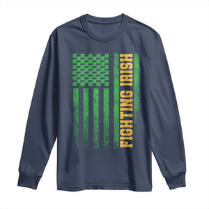 Vintage Fighting Irish Shamrock American Flag Long Sleeve Shirt TS11 Navy Print Your Wear