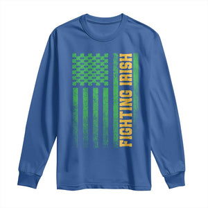 Vintage Fighting Irish Shamrock American Flag Long Sleeve Shirt TS11 Royal Blue Print Your Wear