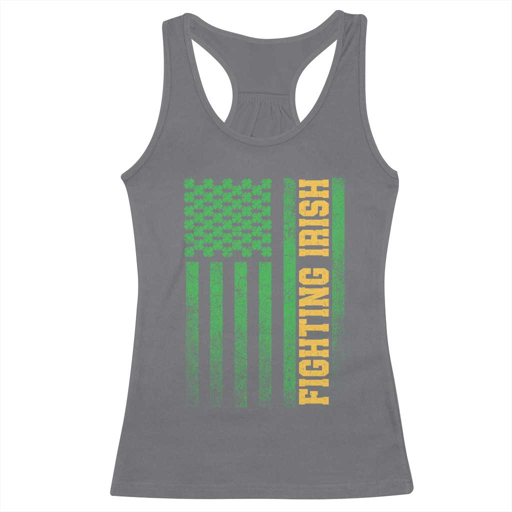 Vintage Fighting Irish Shamrock American Flag Racerback Tank Top TS11 Charcoal Print Your Wear