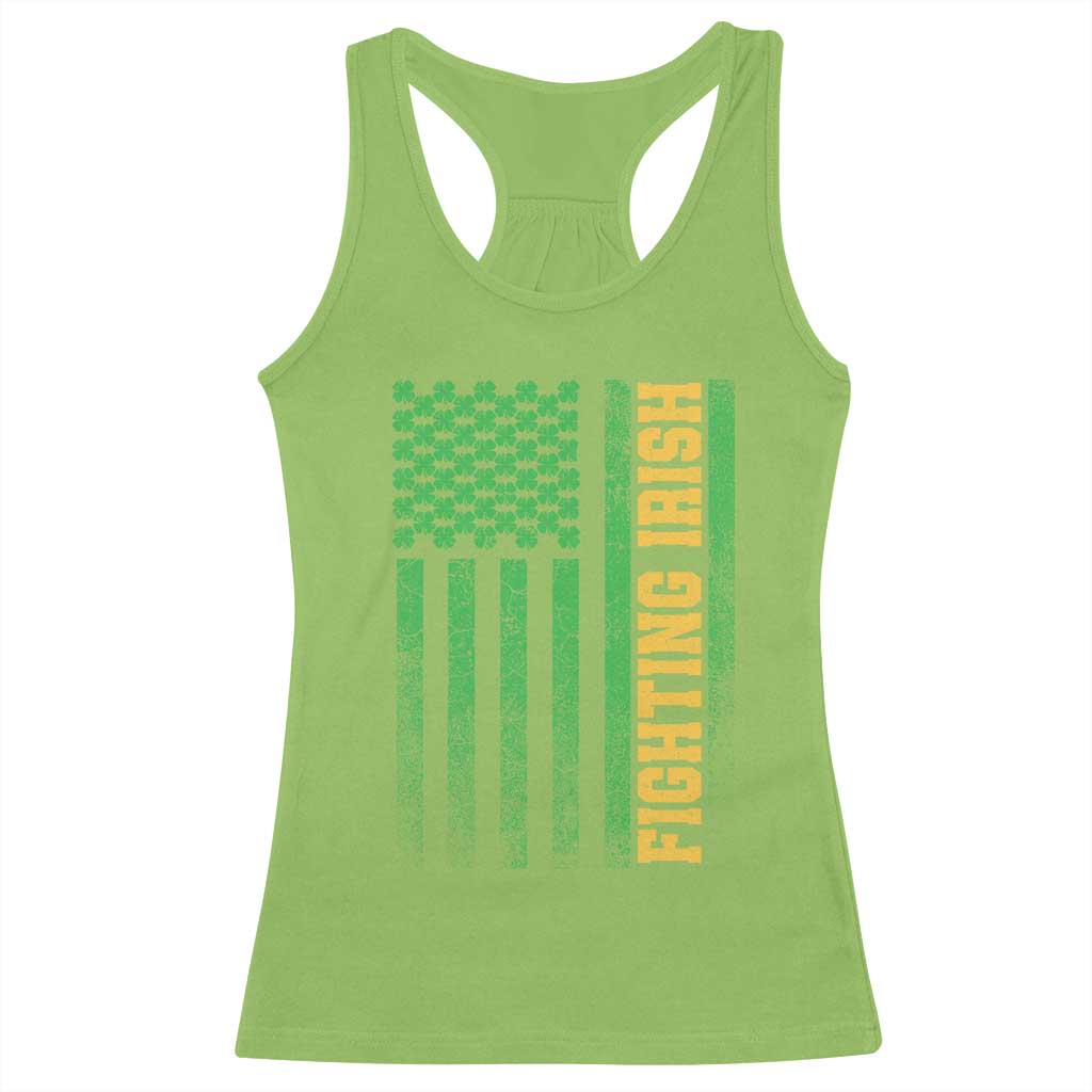 Vintage Fighting Irish Shamrock American Flag Racerback Tank Top TS11 Lime Print Your Wear