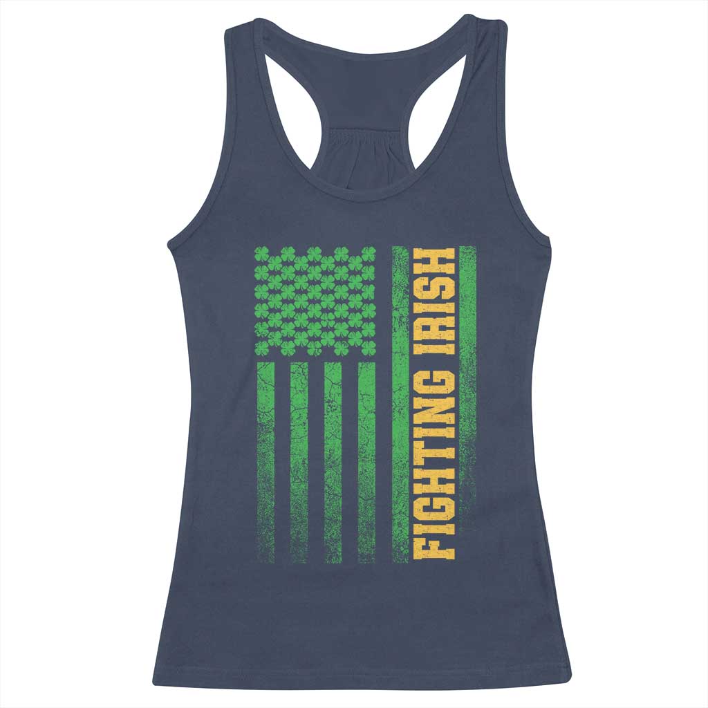 Vintage Fighting Irish Shamrock American Flag Racerback Tank Top TS11 Navy Print Your Wear