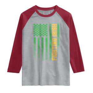 Vintage Fighting Irish Shamrock American Flag Raglan Shirt TS11 Heather Gray Heather Red Print Your Wear