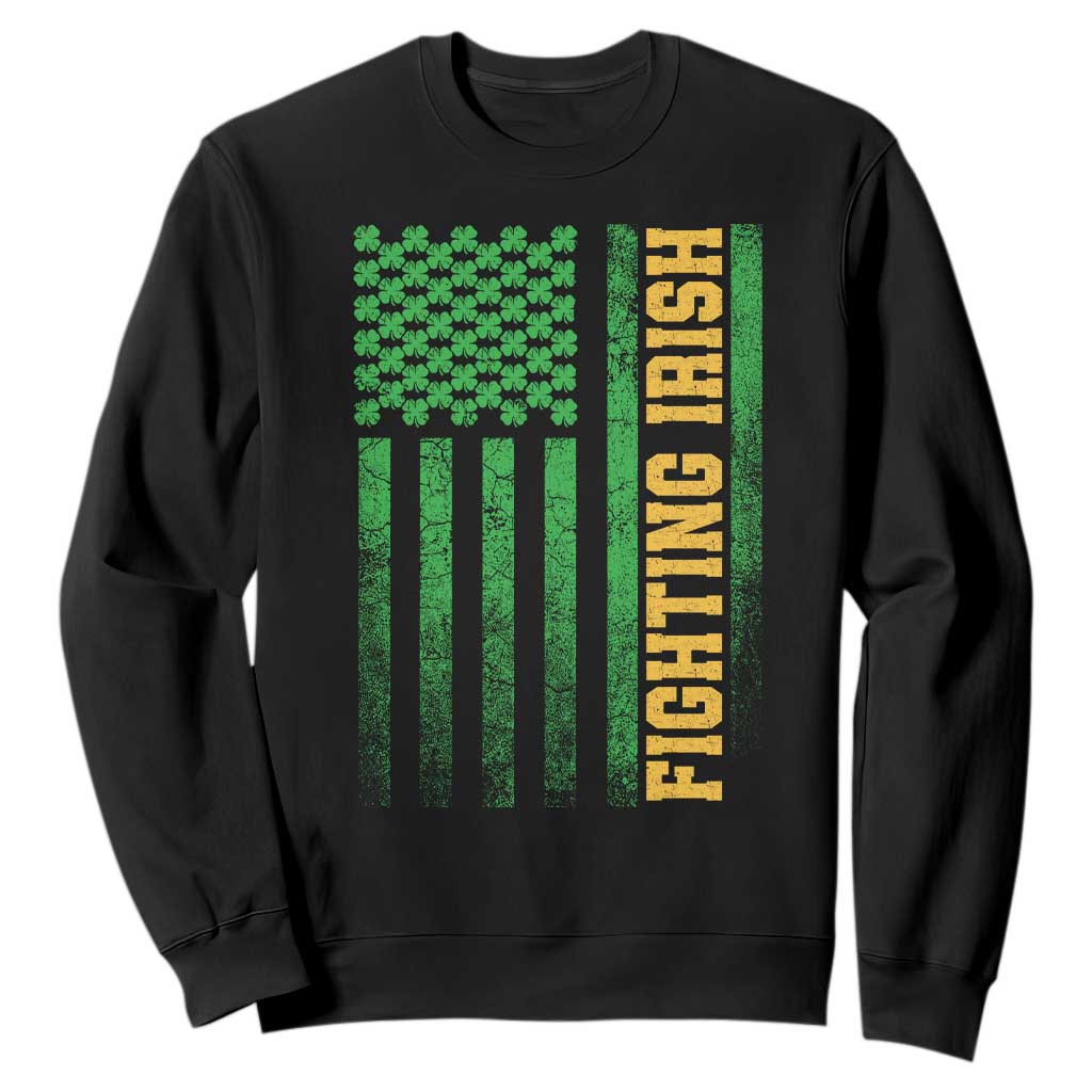 Vintage Fighting Irish Shamrock American Flag Sweatshirt TS11 Black Print Your Wear