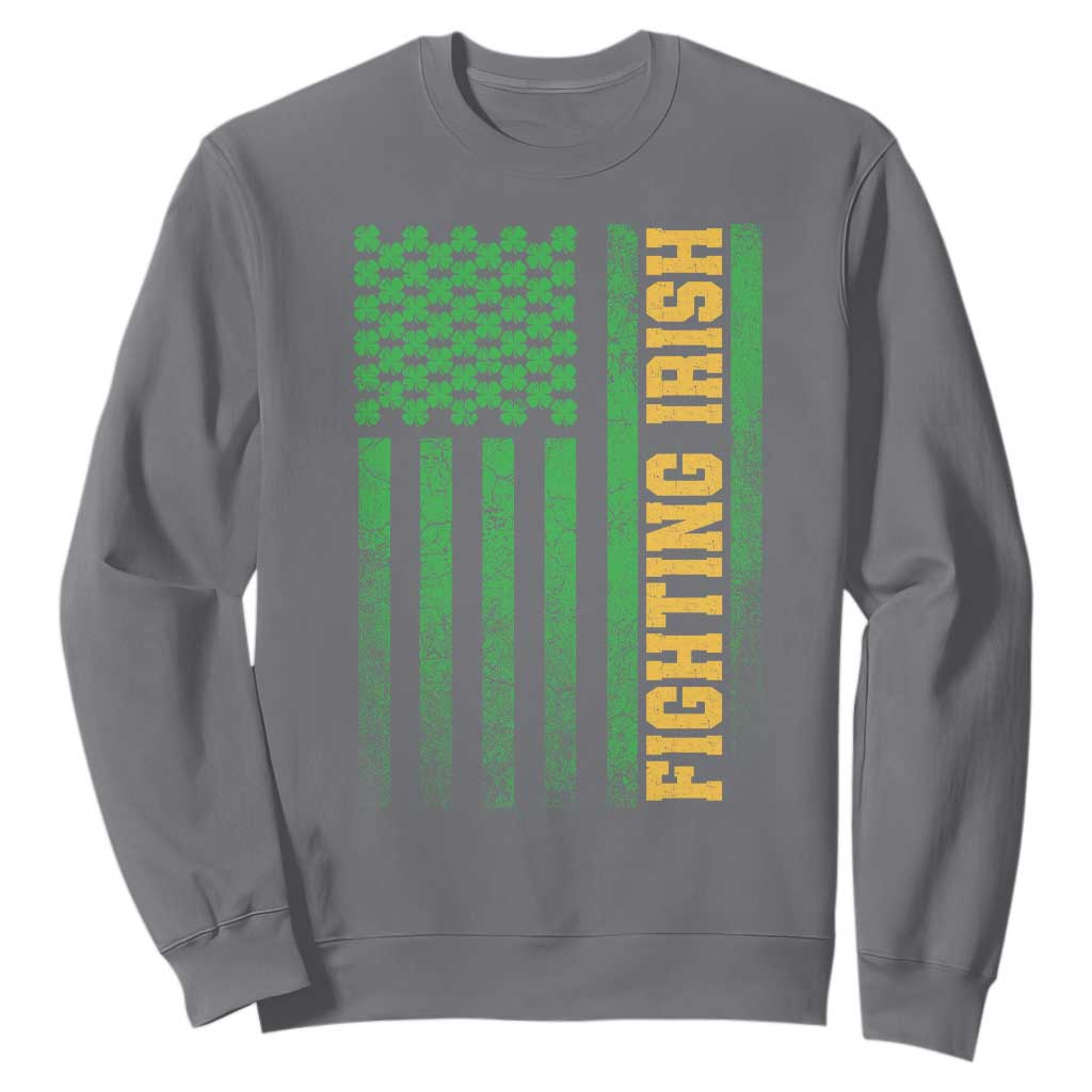 Vintage Fighting Irish Shamrock American Flag Sweatshirt TS11 Charcoal Print Your Wear