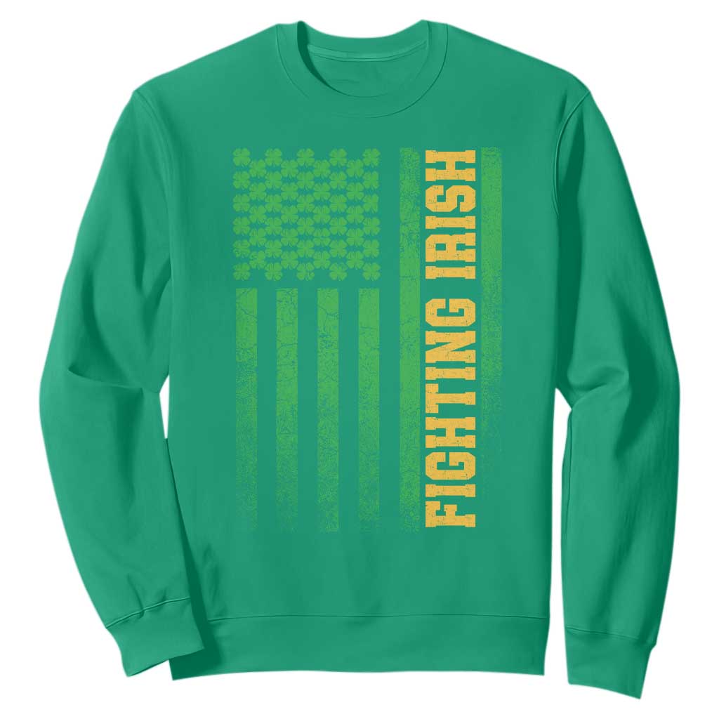 Vintage Fighting Irish Shamrock American Flag Sweatshirt TS11 Irish Green Print Your Wear