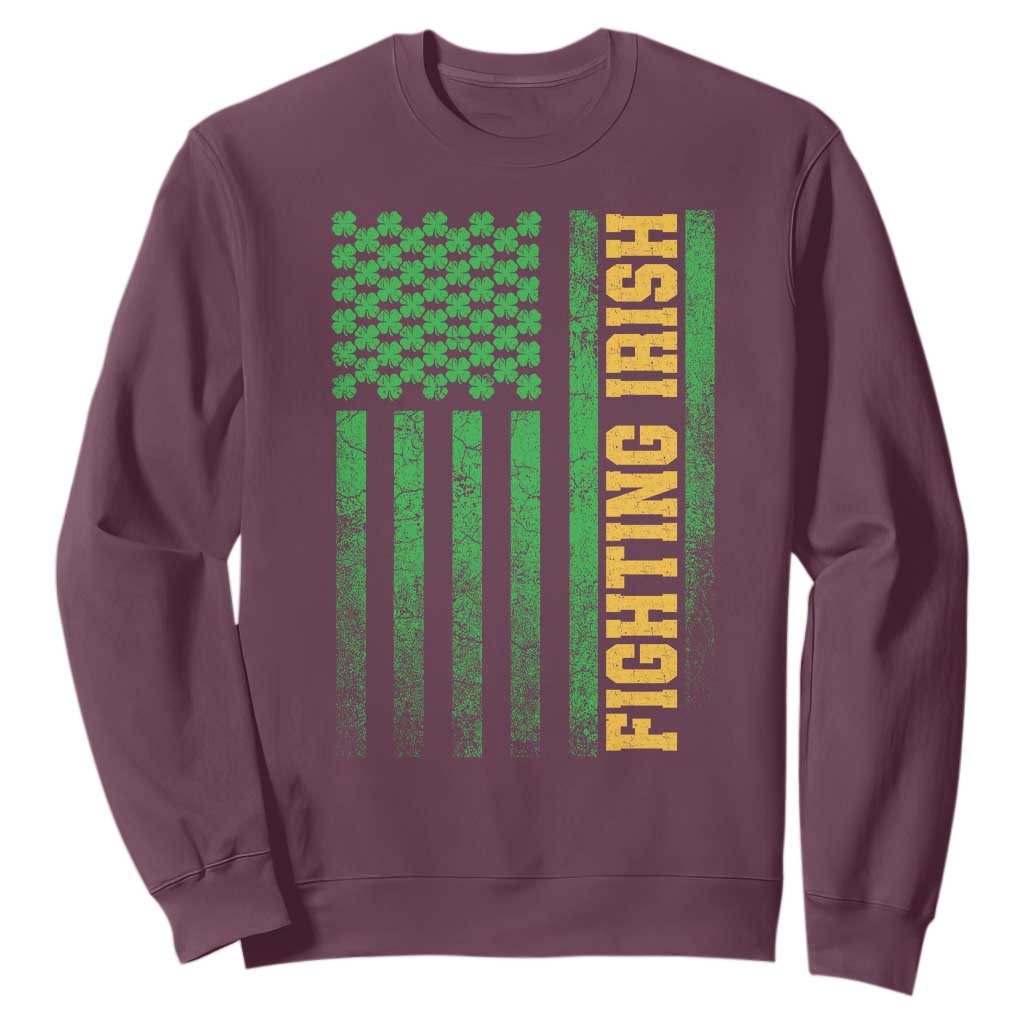 Vintage Fighting Irish Shamrock American Flag Sweatshirt TS11 Maroon Print Your Wear