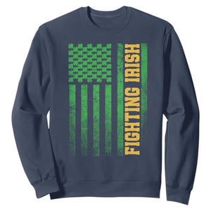 Vintage Fighting Irish Shamrock American Flag Sweatshirt TS11 Navy Print Your Wear