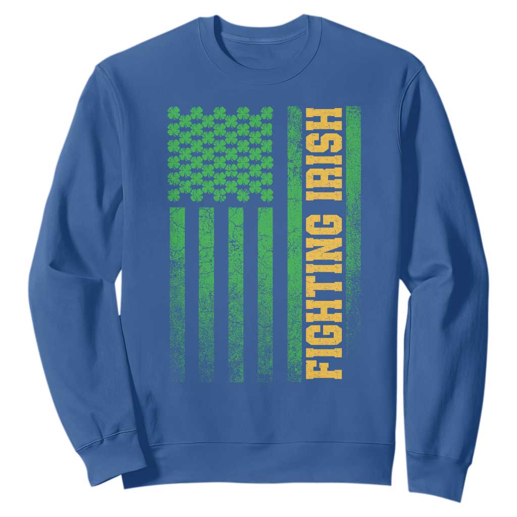 Vintage Fighting Irish Shamrock American Flag Sweatshirt TS11 Royal Blue Print Your Wear