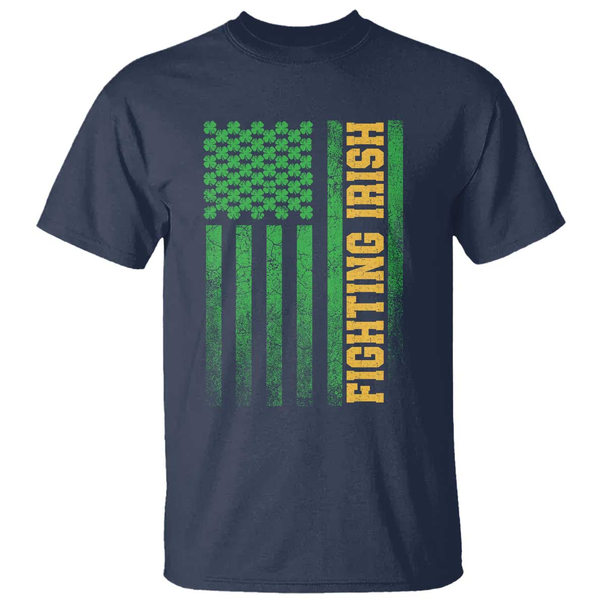 Vintage Fighting Irish Shamrock American Flag T Shirt TS11 Navy Print Your Wear