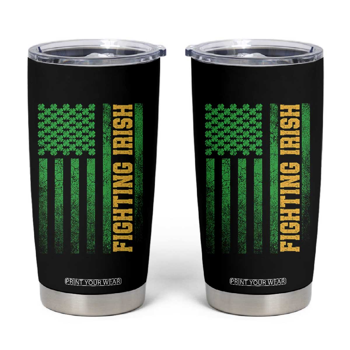 Vintage Fighting Irish Shamrock American Flag Tumbler Cup TS11 Black Print Your Wear