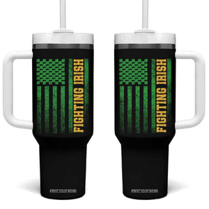 Vintage Fighting Irish Shamrock American Flag Tumbler With Handle TS11 One Size: 40 oz Black Print Your Wear