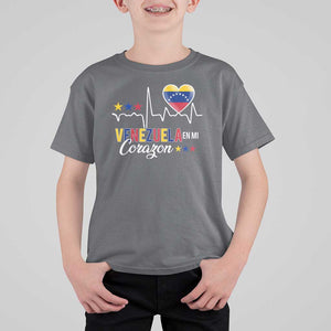 Venezuelan Pride T Shirt For Kid Venezuela En Mi Corazon Heartbeat Flag Star TS11 Charcoal Print Your Wear