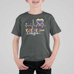 Venezuelan Pride T Shirt For Kid Venezuela En Mi Corazon Heartbeat Flag Star TS11 Dark Heather Print Your Wear