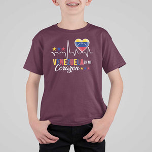 Venezuelan Pride T Shirt For Kid Venezuela En Mi Corazon Heartbeat Flag Star TS11 Maroon Print Your Wear