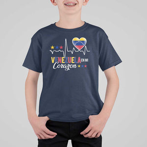 Venezuelan Pride T Shirt For Kid Venezuela En Mi Corazon Heartbeat Flag Star TS11 Navy Print Your Wear