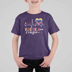 Venezuelan Pride T Shirt For Kid Venezuela En Mi Corazon Heartbeat Flag Star TS11 Purple Print Your Wear