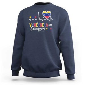 Venezuelan Pride Sweatshirt Venezuela En Mi Corazon Heartbeat Flag Star TS11 Navy Print Your Wear