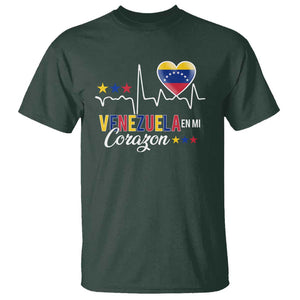 Venezuelan Pride T Shirt Venezuela En Mi Corazon Heartbeat Flag Star TS11 Dark Forest Green Print Your Wear