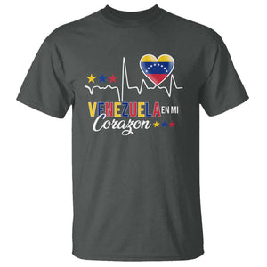 Venezuelan Pride T Shirt Venezuela En Mi Corazon Heartbeat Flag Star TS11 Dark Heather Print Your Wear