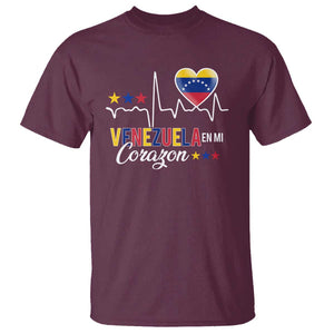 Venezuelan Pride T Shirt Venezuela En Mi Corazon Heartbeat Flag Star TS11 Maroon Print Your Wear